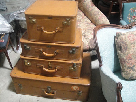 Set of Vintage Brown Leather Amelia Earhart Suitcases - Vintage Affairs - Vintage By Design LLC