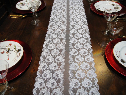 White Lace Flowers Table Runners (#1029) - Vintage Affairs - Vintage By Design LLC