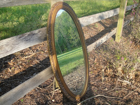 Gold Framed Oval Mirror (#1091F) - Vintage Affairs - Vintage By Design LLC