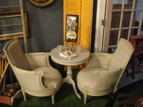 Pair of Gray Upholstered Queen Anne Chairs (#1143A) - Vintage Affairs - Vintage By Design LLC