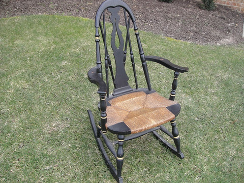 Black and Cane Victorian Rocking Chair (#1151C) - Vintage Affairs - Vintage By Design LLC