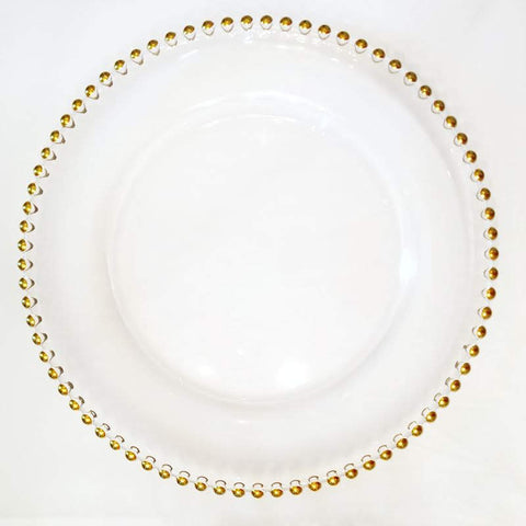 Glass Charger w/ Gold Beads - Vintage Affairs - Vintage By Design LLC