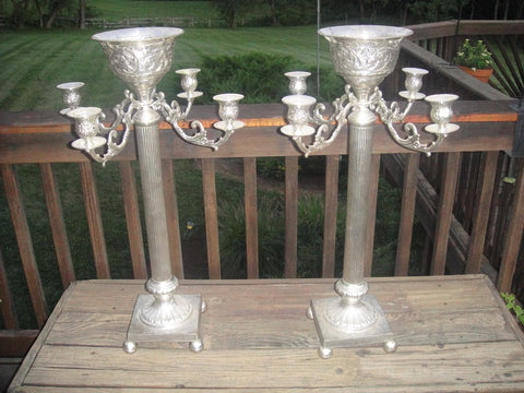 Pair of Tall Silver-plated Four-light Candelabras - Vintage Affairs - Vintage By Design LLC