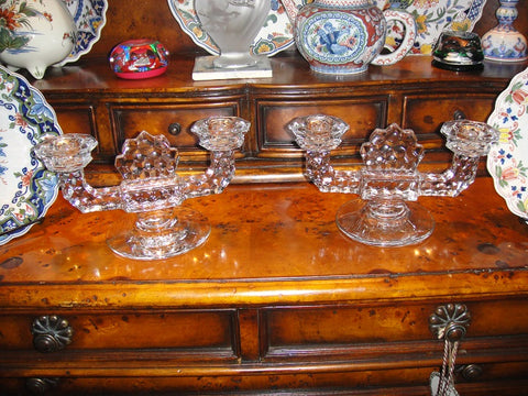 Pair of Small Cut Glass Candelabras (#1209B) - Vintage Affairs - Vintage By Design LLC