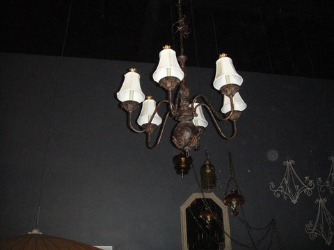 Bronze Chandelier w/ Shades with Finial (#1212B) - Vintage Affairs - Vintage By Design LLC