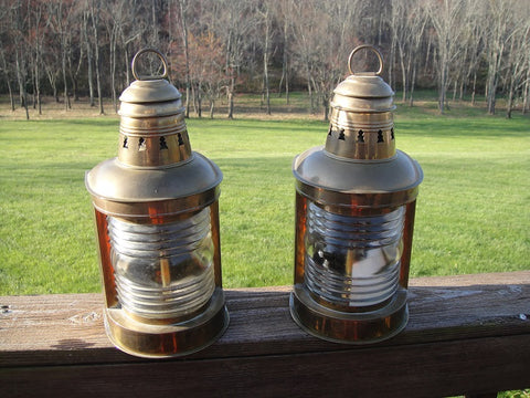 Pair of Brass Perko Nautical/Carriage Lanterns (#1230C) - Vintage Affairs - Vintage By Design LLC