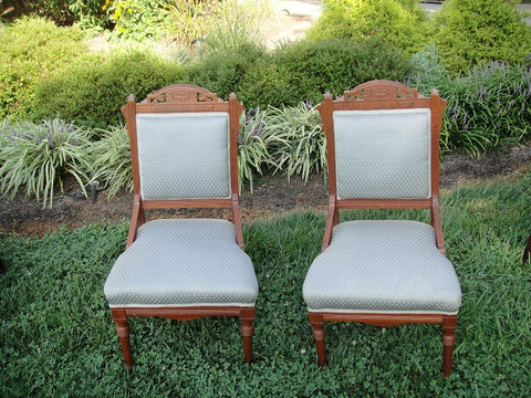 Carolina Blue Eastlake Chairs (#1180) - Vintage Affairs - Vintage By Design LLC