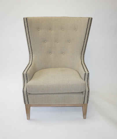 Modern Large Beige Wing Back Chairs - Vintage Affairs - Vintage By Design LLC