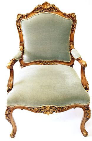 Louis XV Style Shadow Blue Armchair (#1172A) - Vintage Affairs - Vintage By Design LLC