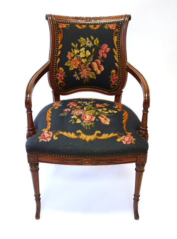 Navy Blue Victorian Needlepoint Armchair (#1149C) - Vintage Affairs - Vintage By Design LLC