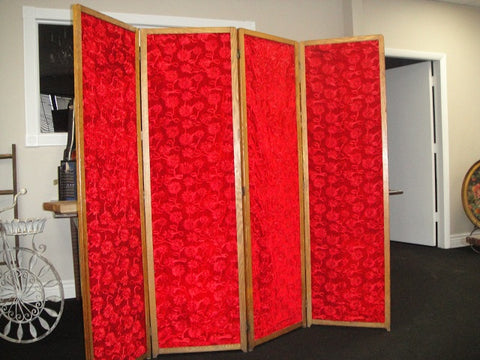 Four Panel Red Velour Screen (#1320) - Vintage Affairs - Vintage By Design LLC