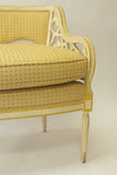 Cream and Yellow Cane Back & Cushion Settees - Vintage Affairs - Vintage By Design LLC