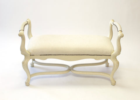White Soft Seat Bench with Arms and Nail Trim - Vintage Affairs - Vintage By Design LLC