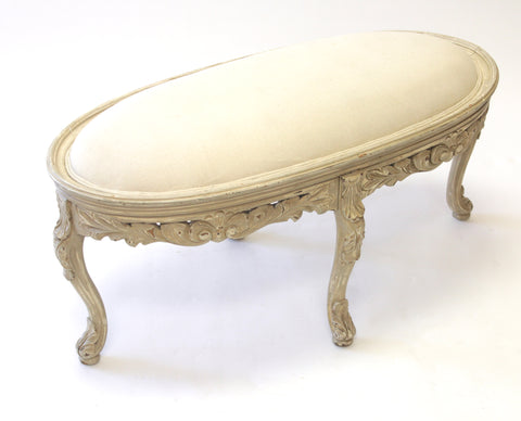 Oval Linen Upholstered Bench w/ Ornate Legs (#1138) - Vintage Affairs - Vintage By Design LLC