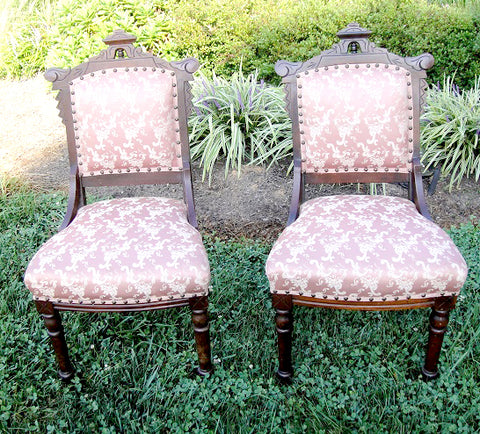Salmon Eastlake Chairs (#1180B) - Vintage Affairs - Vintage By Design LLC