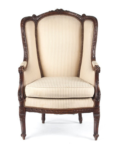 Louis XVI Style Carved Walnut Bergere a Orielle - Vintage Affairs - Vintage By Design LLC