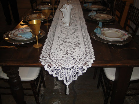 Ivory Lace Table Runners w/ Tassels (#1031) - Vintage Affairs - Vintage By Design LLC