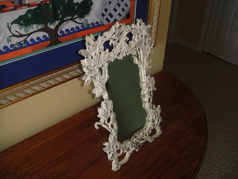 Art Nouveau Shabby Chic White Metal Tabletop Framed Mirror (#1060H) - Vintage Affairs - Vintage By Design LLC