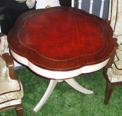 Shabby Chic Round Leathertop Table (#1132A) - Vintage Affairs - Vintage By Design LLC