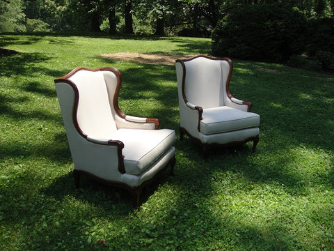 Pair of Louis XVI Style White Linen Chairs (#1143B) - Vintage Affairs - Vintage By Design LLC