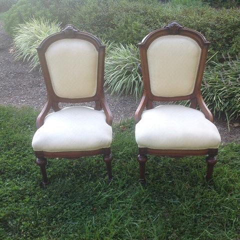 Flower Print Beige Eastlake Chairs (#1180A) - Vintage Affairs - Vintage By Design LLC