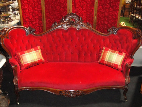 Royal Red Victorian Settee (#1181F) - Vintage Affairs - Vintage By Design LLC