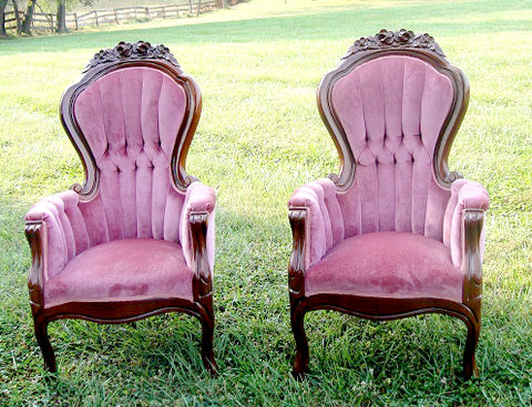 Pair of Victorian McLendon Cranberry Chairs (#1182) - Vintage Affairs - Vintage By Design LLC