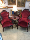 Pair of Red Victorian Parlor Chairs (#1183B) - Vintage Affairs - Vintage By Design LLC