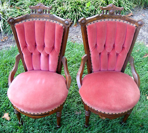 Eastlake Red Victorian Side Chairs (#1183E) - Vintage Affairs - Vintage By Design LLC