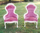 Pair of Victorian White Framed McLendon Cranberry Chairs (#1182A) - Vintage Affairs - Vintage By Design LLC
