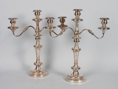 Pair of Silver-plated Three-light Candelabras - Vintage Affairs - Vintage By Design LLC