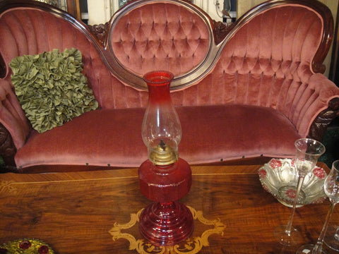 Cranberry Oil Lamp (#1207A) - Vintage Affairs - Vintage By Design LLC