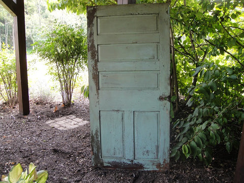 Five Panel Chippy Celadon Door (#1336) - Vintage Affairs - Vintage By Design LLC