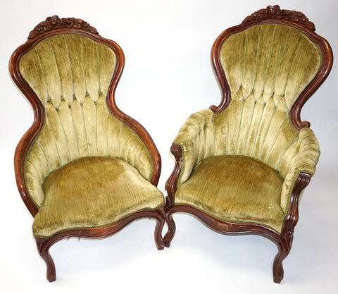 Kimball Laurel Green Victorian Parlor Chairs (#1196A) - Vintage Affairs - Vintage By Design LLC