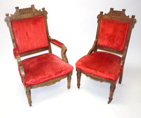 Red Velvet Eastlake Side Chair (#1164C) - Vintage Affairs - Vintage By Design LLC