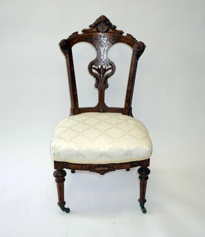 White Damask Eastlake Side Chairs (#1145C) - Vintage Affairs - Vintage By Design LLC