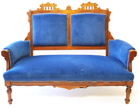 Victorian Blue Settee and Matching Chair (#1165) - Vintage Affairs - Vintage By Design LLC