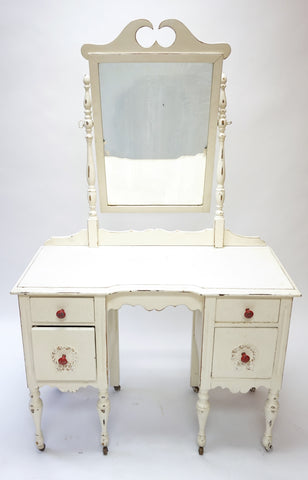 Shabby Chic White Vanity With Mirror (#1139A) - Vintage Affairs - Vintage By Design LLC