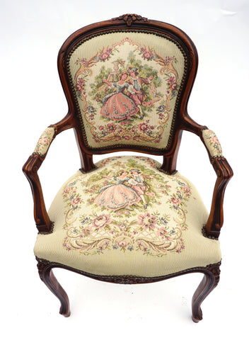 Antique French Louis XV Fruitwood Needlepoint Armchair ~ Fauteuil