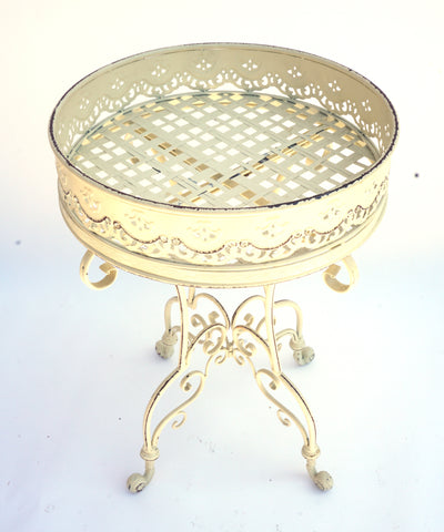 White Metal Cake Stand/End Table (#1137) - Vintage Affairs - Vintage By Design LLC