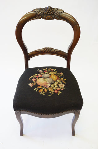 Black Victorian Needlepoint Side Chairs (#1149B) - Vintage Affairs - Vintage By Design LLC