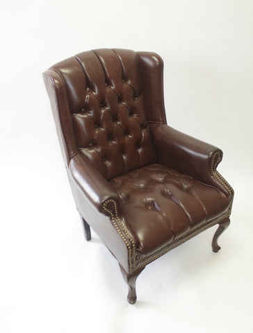 Brown Leather Wingback Chairs with Nail Head Trim - Vintage Affairs - Vintage By Design LLC