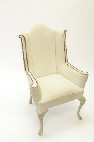 Queen Anne Cream Linen Wingback Chairs (#1143) - Vintage Affairs - Vintage By Design LLC