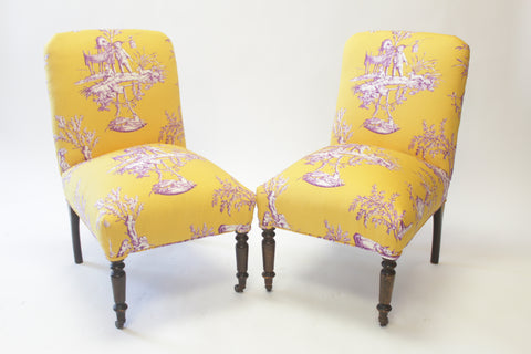 Pair of Small Chinoiserie Upholstered Slip Chairs - Vintage Affairs - Vintage By Design LLC