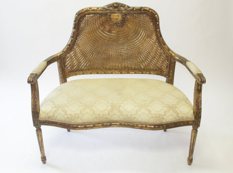 Louis XVI Style Giltwood Caned Back Upholstered Settee - Vintage Affairs - Vintage By Design LLC