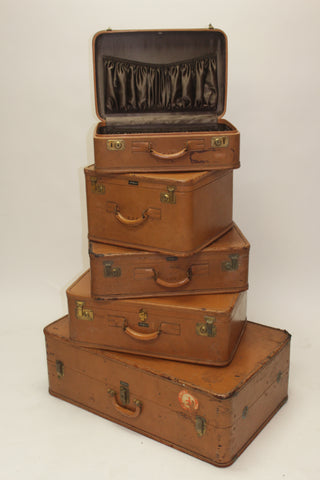Set of Brown Suitcases (Set of 5) - Vintage Affairs - Vintage By Design LLC