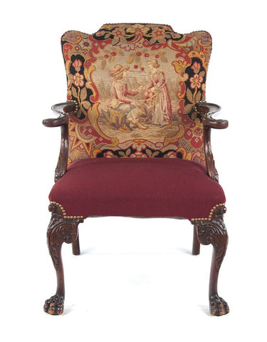 George II Style Needlepoint Walnut Armchair (#1149D) - Vintage Affairs - Vintage By Design LLC