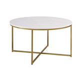 Silver Orchid Helbling 36-inch Round Coffee Table with Gold Metal X-Base - 36 x 36 x 19h - Vintage Affairs - Vintage By Design LLC