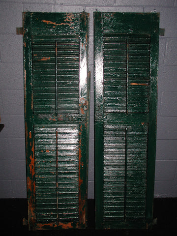 Pair of Tall Glossy Green Shutters (#1306) - Vintage Affairs - Vintage By Design LLC